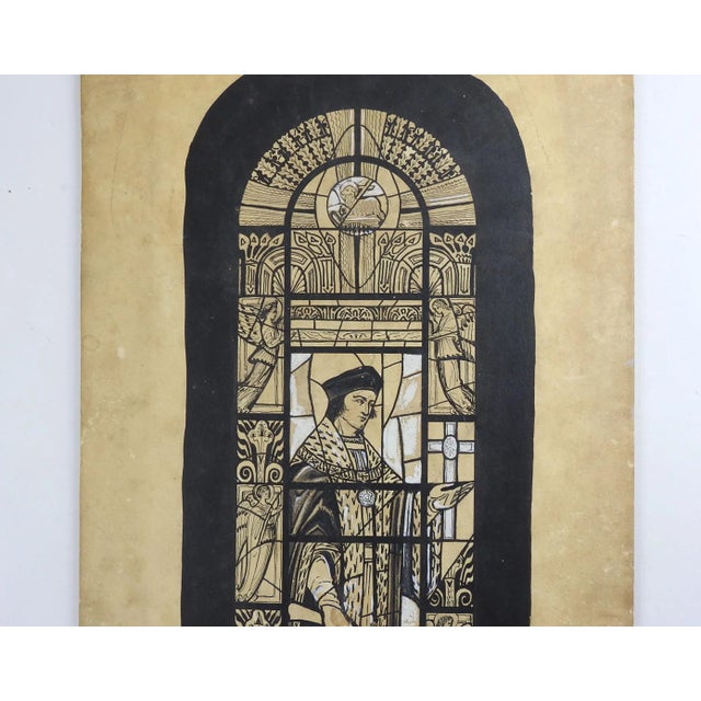 Ink on artist board of stained glass design presentation of St. Thomas More. From the Oswald Fell and Geneva Flores Hart...