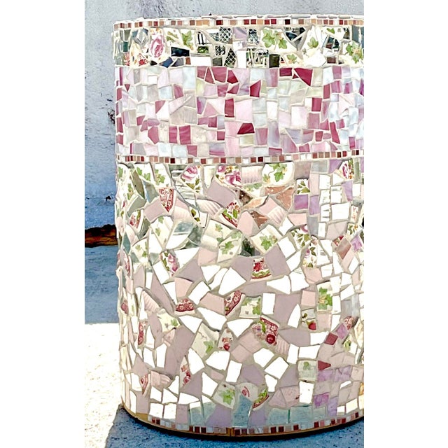 Late 20th Century Vintage Boho Glass and Ceramic Mosaic Dining Table Pedestal For Sale - Image 5 of 17