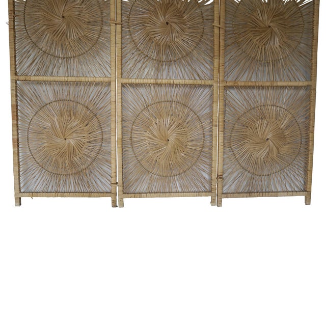 Vintage Bohemian Wicker Rattan Sunburst Folding Screen 3 Panel Room Divider Chairish