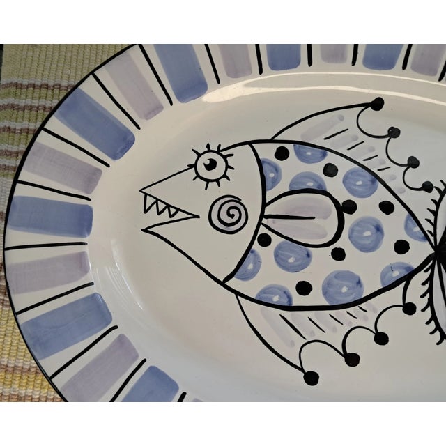Mid-Century Modern Vintage MCM Deruta Italian Pottery Hand Painted Whimsical Fish Platter For Sale - Image 3 of 4