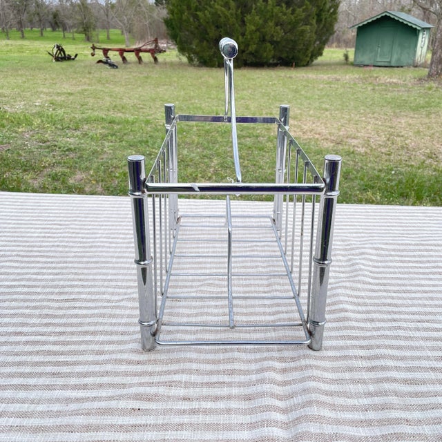 1970s Hollywood Regency Faux Bamboo Chrome Magazine Holder For Sale - Image 4 of 7