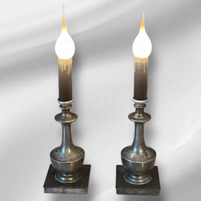 These Victorian style candlestick lamps are nothing short of stunning! The black candle covers complement the silvery...