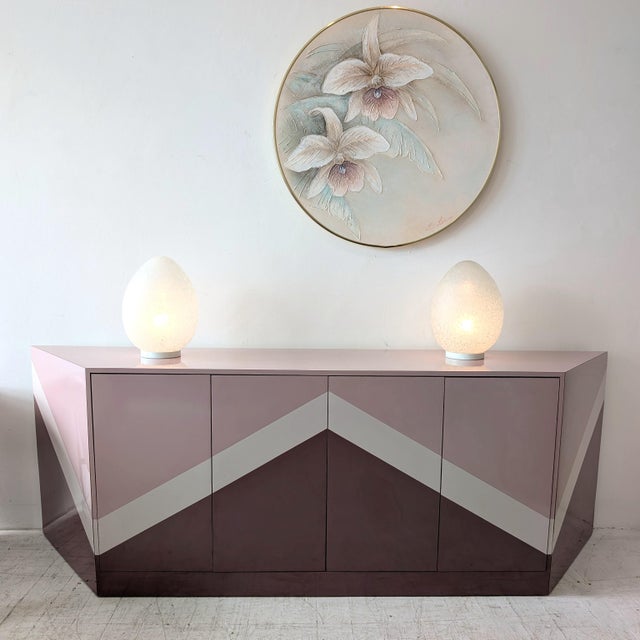 Angular Trapezoid Shaped Pink Zig Zag Sideboard, 1980s For Sale - Image 10 of 18