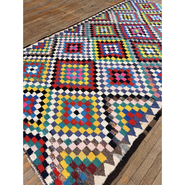 1940s 1940s Multicolor Diamond Tribal Turkish Village Kilim Flat Weave 6' 4" X 11' Rug For Sale - Image 5 of 5