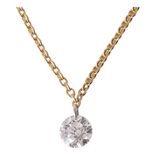 18k Yg 0.46 Carat Round Brilliant Floating Diamond Pierced Necklace For Sale