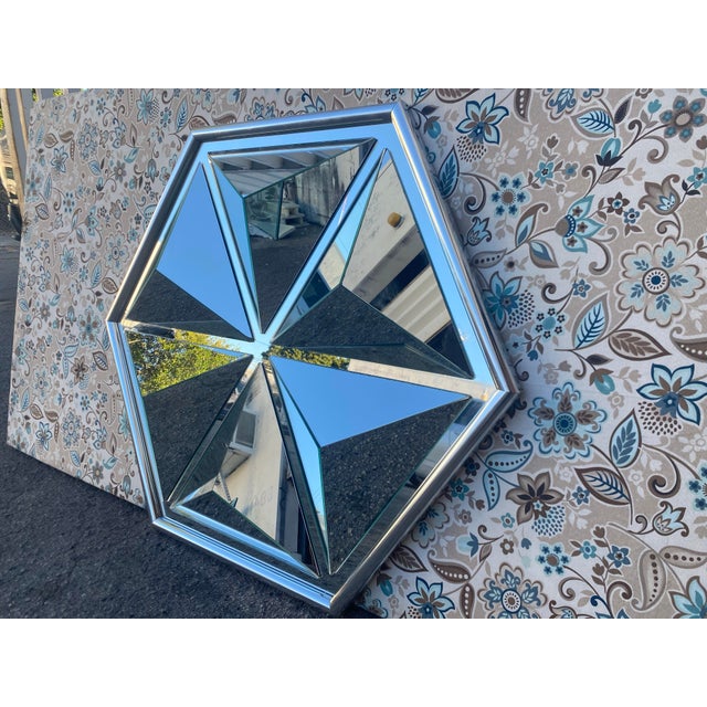 Chrome frame Hexagonal Wall Mirror attributes to Milo Bauhman for Thayer Coggin , Kaleidoscope effect . Little heavy ,...