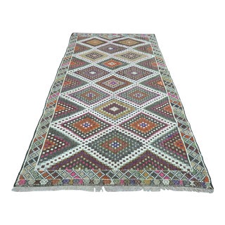 Vintage Embroidered Turkish Kilim Rug - 58" X 109" For Sale