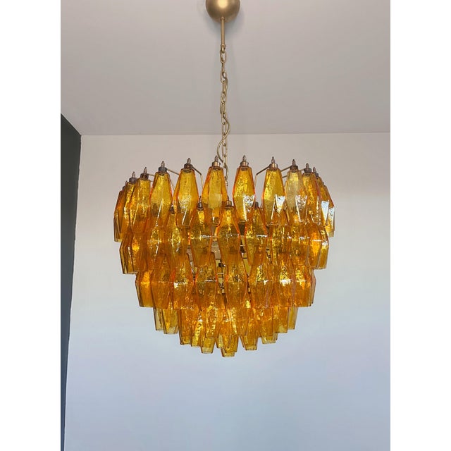 Glass Vintage Murano Glass Chandelier with 111 Amber Poliedri, 1990s For Sale - Image 7 of 18
