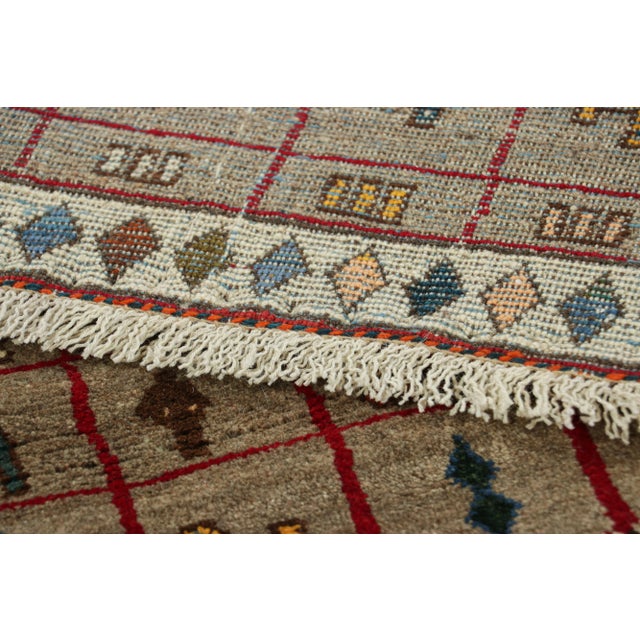Textile Vintage Gabbeh Persian Rug, Taupe With Colorful Animal Pictorials - Rug & Kilim For Sale - Image 7 of 7