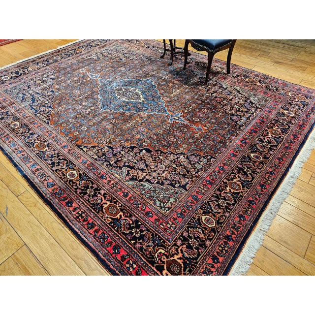 Vintage Persian Bibikabad Rug, Hand-Knotted Wool, Herati Geometric Pattern, Rust Red & Blue, 9x12 For Sale In Chicago - Image 6 of 18