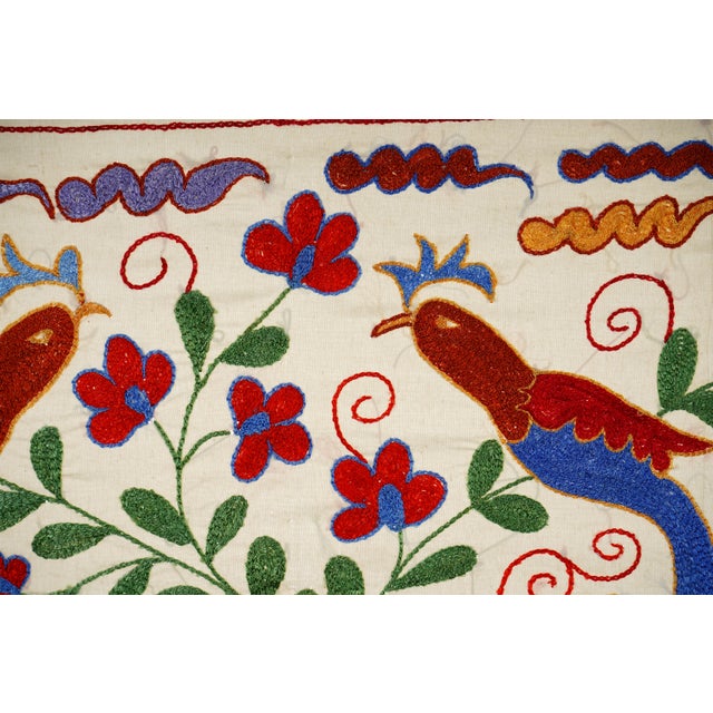 Floral Suzani Embroidery - Bird Table Runner and Wall Art 1'4'' X 3'1'' For Sale In New York - Image 6 of 10