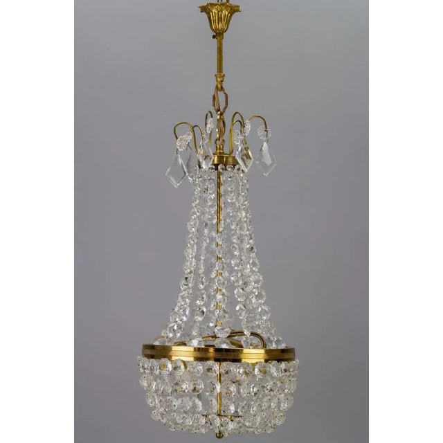 Vintage Brass and Crystal Glass Basket Chandelier For Sale - Image 13 of 15