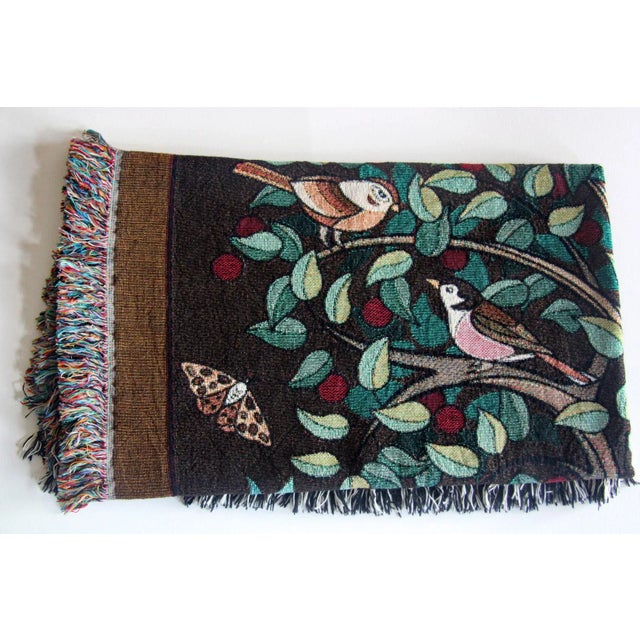 Arts and Crafts Style "Tree of Birds" in Espresso Jacquard Woven Throw Blanket For Sale - Image 11 of 12