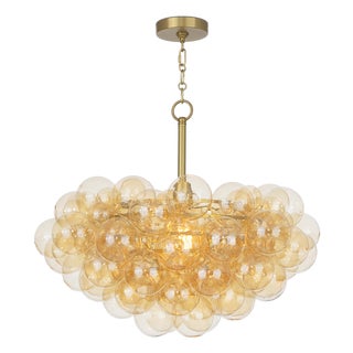 Bubbles Chandelier, Natural Brass with Amber Glass For Sale