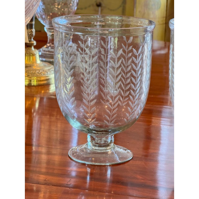 2020s Pair of Etched Glass Vases With Wheat Design For Sale - Image 5 of 7