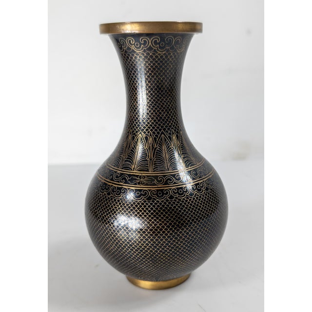 Early 20th Century Chinese Black and Gilt Copper or Bronze Cloisonne Enamel Vase For Sale - Image 4 of 10