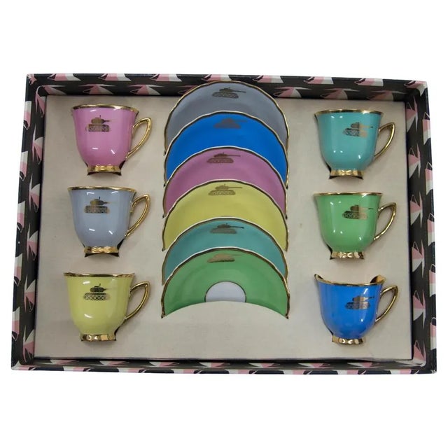 Ceramic Cups and Saucers with Tanks, Karlsbad, 1970s, Set of 12 For Sale - Image 7 of 7