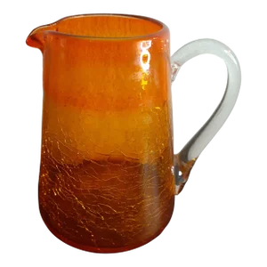 1960s Blenko Crackled Orange Glass Pitcher
