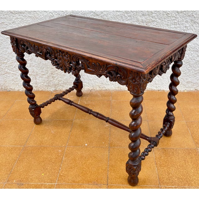 19th Century French Louis XIV Breton Carved Oak Sofa Table Desk, 1890s For Sale - Image 13 of 18