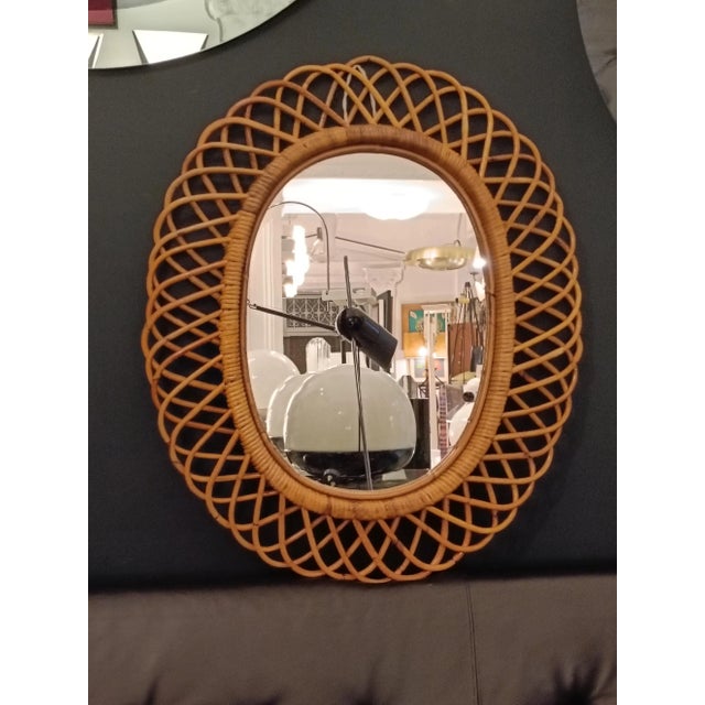 Tan Bamboo Mirror, 1950s For Sale - Image 3 of 11