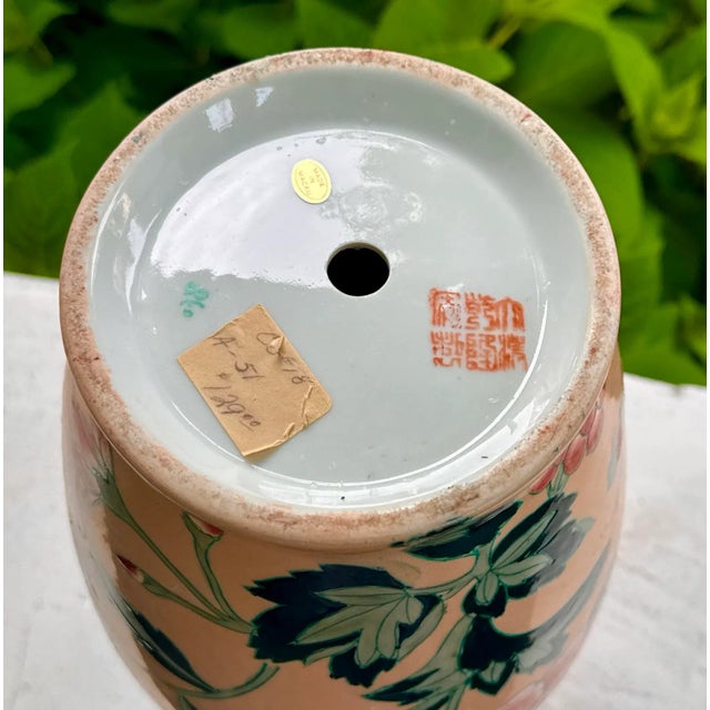 Ceramic Mid 20th Century Pink Chrysanthemum Hand Painted Chinese Vase For Sale - Image 7 of 10