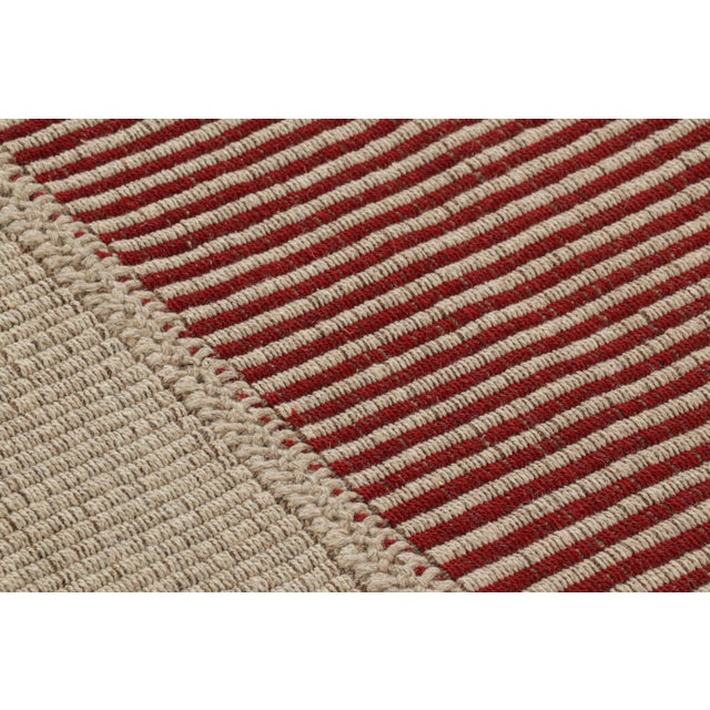 Contemporary Rug & Kilim’s Contemporary Kilim in Red and Beige Textural Stripes For Sale - Image 3 of 8