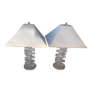 Herb Ritts for Astrolite Pair of Lucite Stacked Table Lamps