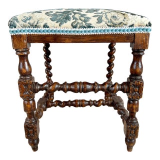 Antique Jacobean Style Carved Oak Ottoman or Footstool For Sale