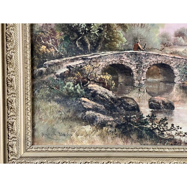 Antique Early 20th Century Oil on Canvas Painting “Spectacle Bridge” Signed Arthur Davis Lower Left For Sale - Image 12 of 12