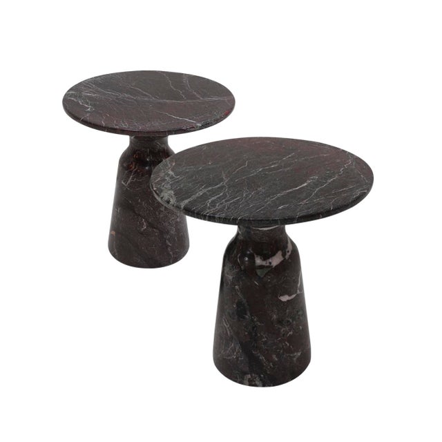 Black Mid-Century Modern Round Marble Rosso Levanto End Table, Italy, 1970s, Set of 2 For Sale - Image 8 of 8