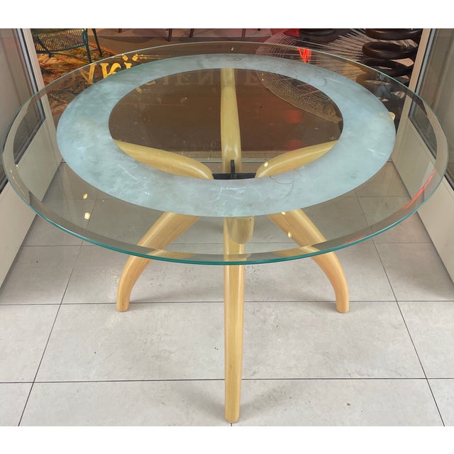 Wood Round Italian Dining Table Circa 1980s For Sale - Image 7 of 9