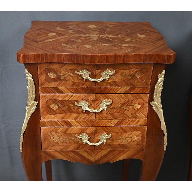 Brown Mid-20th Century Louis XV Marquetry Bedside Tables, Set of 2 For Sale - Image 8 of 18