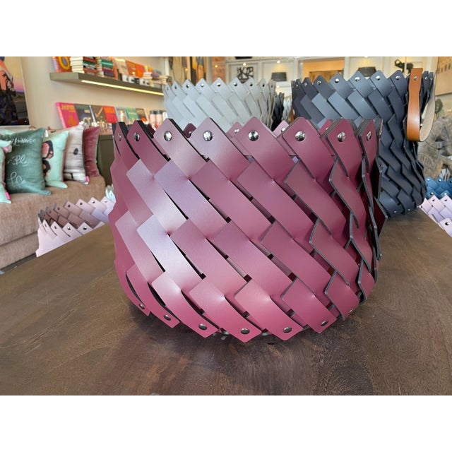 2020s Medium Braided Basket Burgandy For Sale - Image 5 of 5