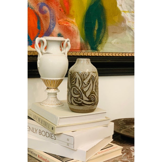 Vintage Studio Art Pottery Handcrafted, Textured Ceramic Vase, Signed For Sale - Image 11 of 11