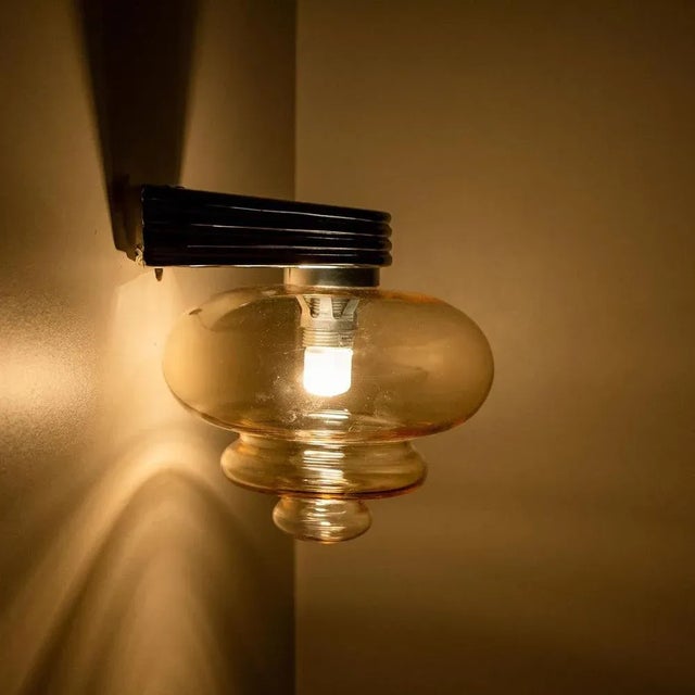 Amber Glass and Chrome Wall Light, 1970s For Sale - Image 10 of 12