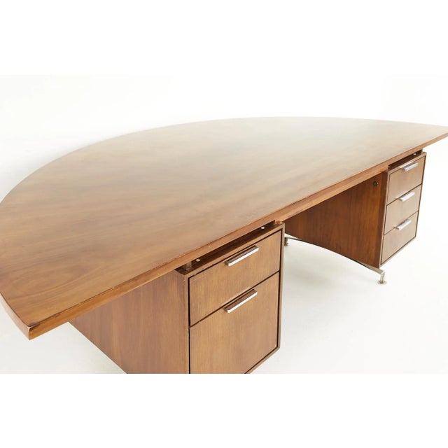Jens Risom Jens Risom Style Mid Century Half Round Walnut Executive Desk For Sale - Image 4 of 13