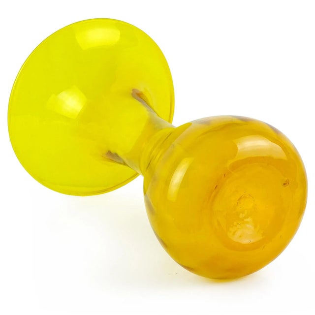 Mid-Century Modern Vintage Large Art Glass Golden Yellow Orange Decorative Flared Rim Flower Vase For Sale - Image 3 of 4