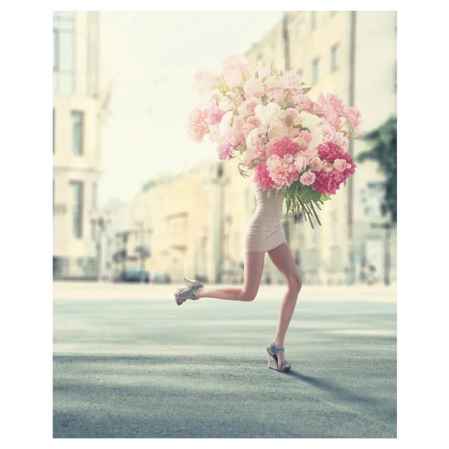 Vizerskaya, Running Women with Giant Bunch of Flowers, Photographic Paper For Sale