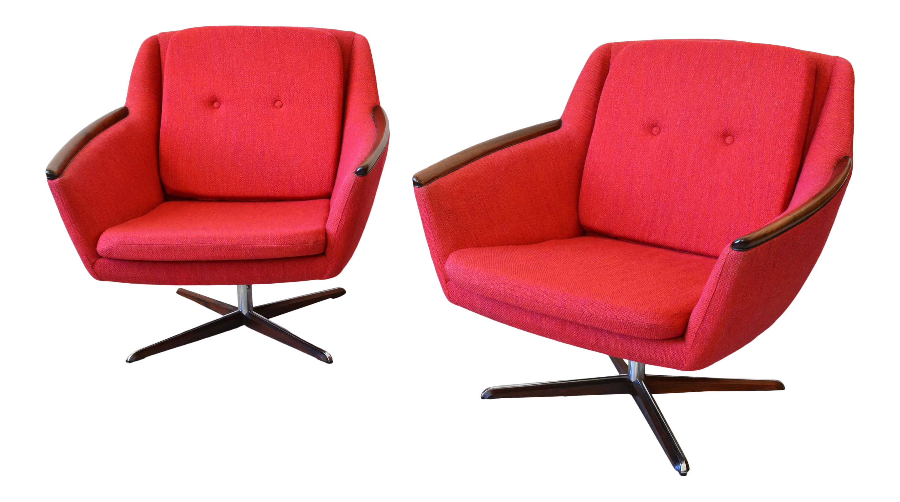 Rare 1950s Gerhard Berg Rosewood Swivel Lounge Chairs for L.K.