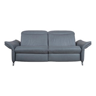 Himolla 1065 Leather Two-Seater Blue Grey Electric Function Sofa For Sale