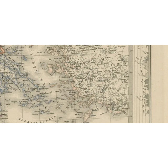 This detailed antique print shows “Die Europäische Türkei, Griechenland und die Ionischen Inseln” meaning “European...