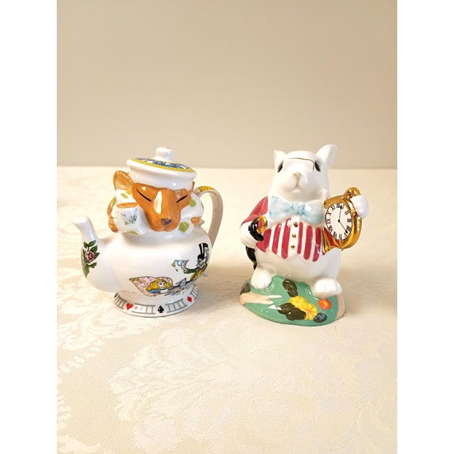Paul Cardew Alice in Wonderland Tea for One Whimsical Stacking Teapot Cup Set White Rabbit & Dormouse Salt & Pepper Shakers - Set of 3 For Sale - Image 13 of 18