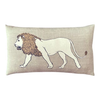 Golden Lion Linen Lumbar Pillow, 22"x12" For Sale