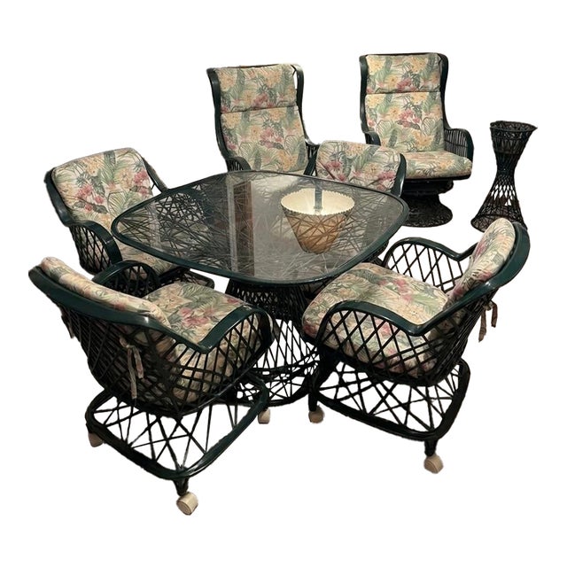 Rare 5-Piece Russell Woodard Spun Fiberglass Patio Set – Forest Green – Mid Century, Attributed For Sale