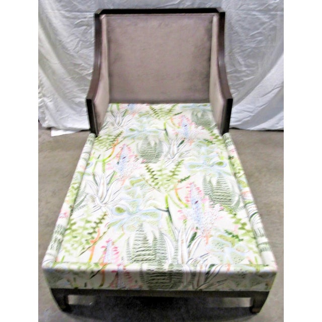Ballard Designs Chaise Lounge Dark Wood Frame Upholstered Freya Multi Botanical For Sale - Image 12 of 12