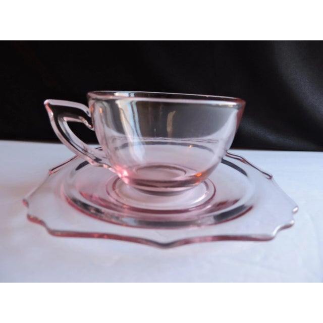 Pink Circa 1924 Diamond Glassware Empress Variant Teacup Set 4 Pieces For Sale - Image 8 of 12