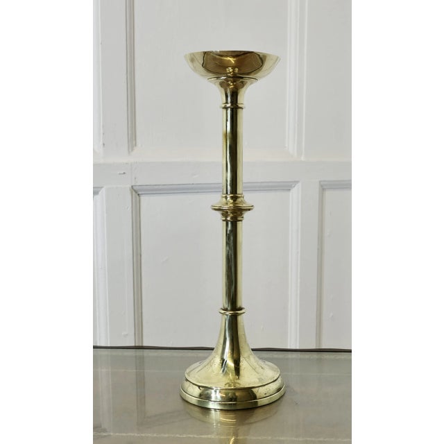 Tall Arts and Crafts Brass Candleholder, 1890s For Sale - Image 5 of 6