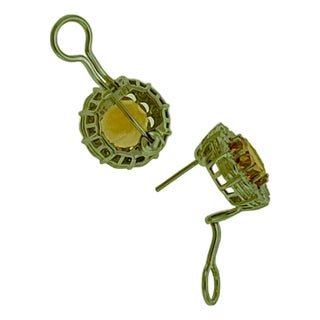 8 Ct Round Natural Citrine Earrings 18 Karat White Gold Omega Backs For Sale