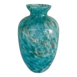 Modern Italian Large Aqua and Gold Fleck Art Glass Vase For Sale