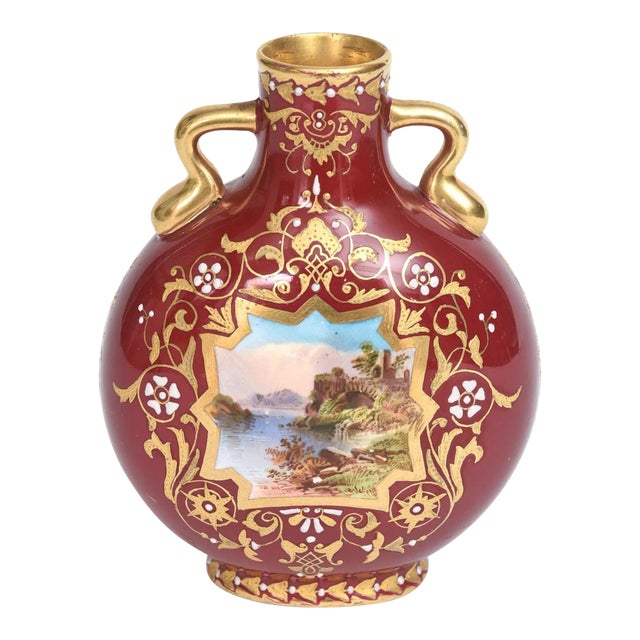 Antique Vase Coalport England Hand Painted with Jeweling and Raised Gilt For Sale